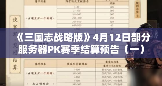 《三国志战略版》4月12日部分服务器PK赛季结算预告（一）：赛季更新与奖励解析